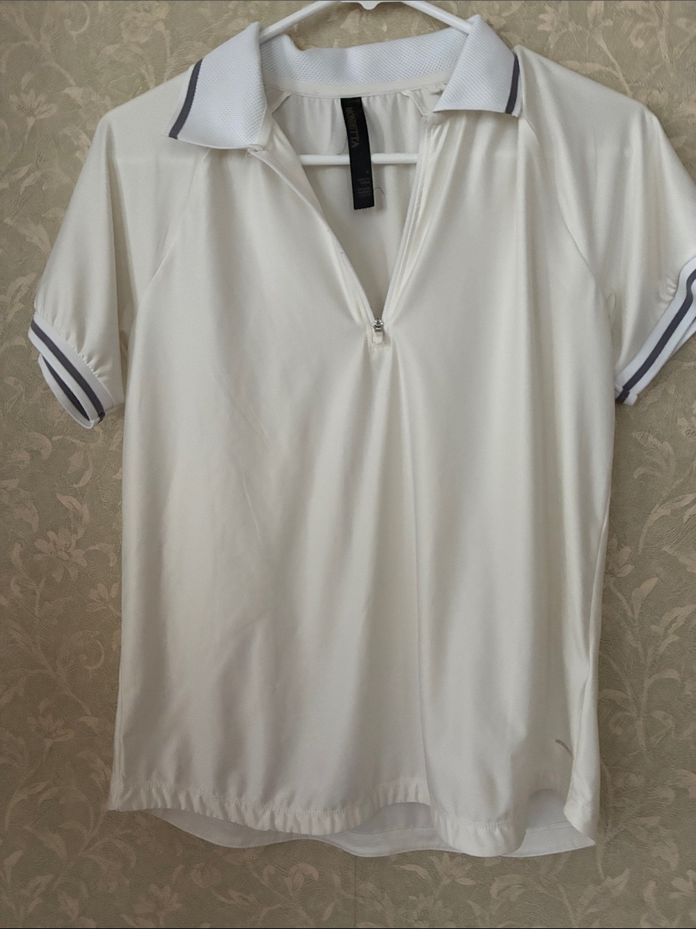 Mondetta White Short Sleeve Zip Polo with Navy Trim